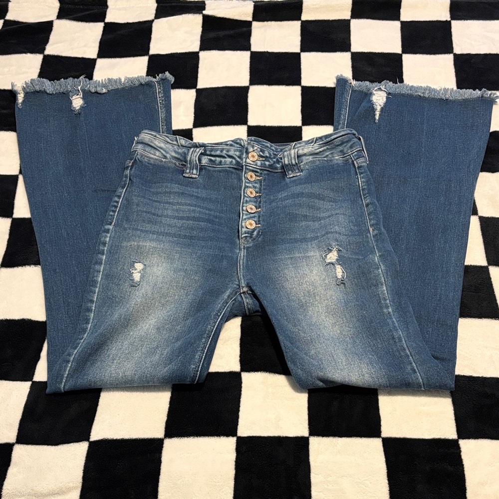 KanCan High Rise Blue Distressed long Jeans
